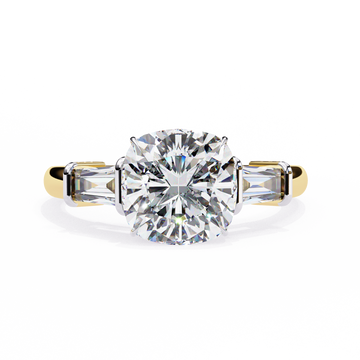 2.50 Ct Cushion Cut Diamond Engagement Ring with Baguette Side Stones – IGI Certified | Timeless Three-Stone Design