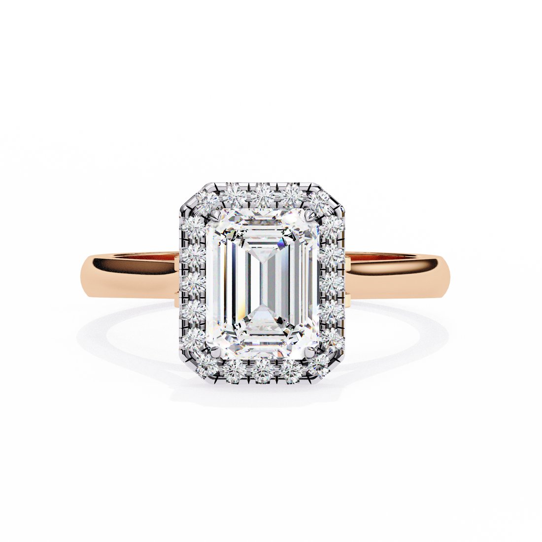 2.50 Ct Emerald Cut Halo Diamond Engagement Ring with 0.35 Ct Side Stones – IGI Certified | Luxury Gold & Silver Ring