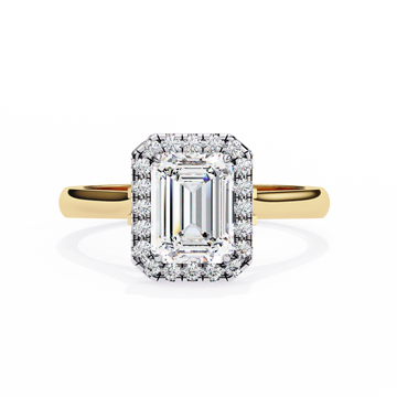 2.50 Ct Emerald Cut Halo Diamond Engagement Ring with 0.35 Ct Side Stones – IGI Certified | Luxury Gold & Silver Ring
