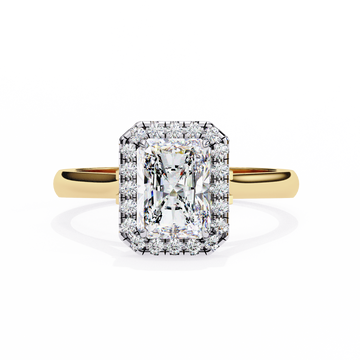 2.00 Ct Radiant Cut Halo Diamond Engagement Ring with 0.35 Ct Side Stones – IGI Certified | Luxury Gold & Silver Setting