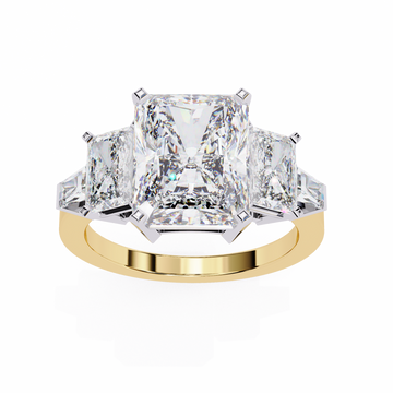 4.00 Ct Radiant Cut Five-Diamond Ring with Side Radiants & Baguette Accents – IGI Certified | Luxury Gold & Silver