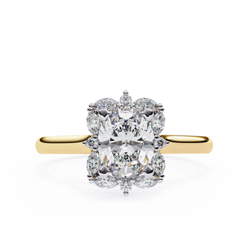 1.00 Ct Oval Diamond Halo Ring with Marquise & Round Accents – IGI Certified | Unique Gold & Silver Engagement Ring
