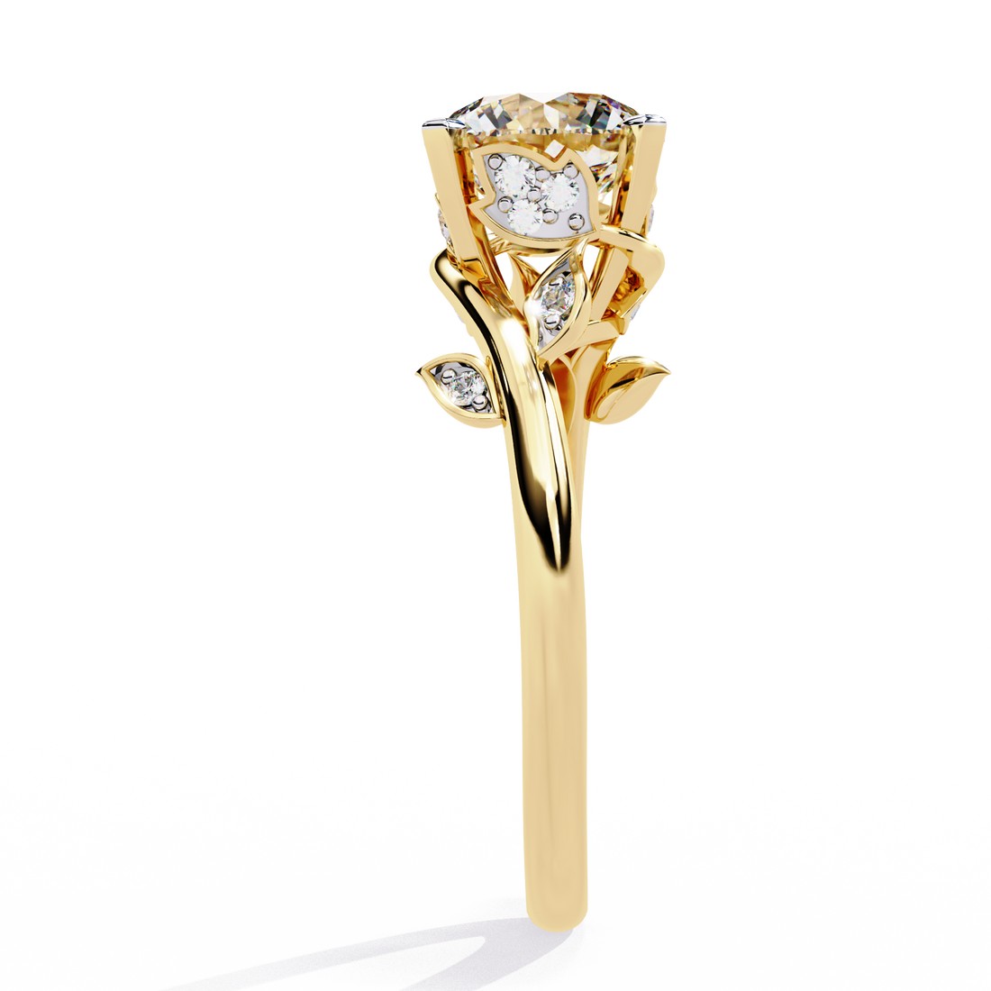 ✨ Round Cut Diamond Engagement Ring with Rose-Inspired Design ✨