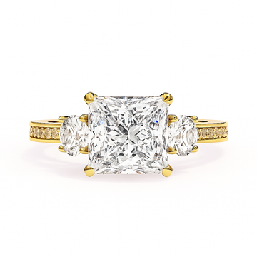 2.50 Ct Princess Cut Diamond Engagement Ring with Round Side Stones – IGI Certified | Luxe Three-Stone Design