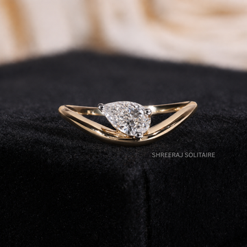 0.50 Carat Pear Shaped Lab Grown Diamond Ring, Curved Band Ring