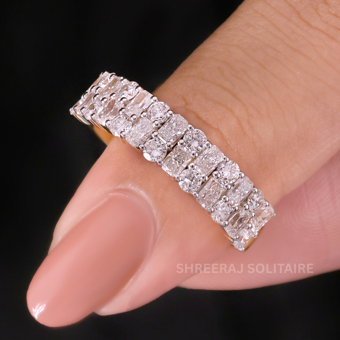Mixed Cut Lab Grown Diamond Eternity Ring, Radiant & Round Diamond Band
