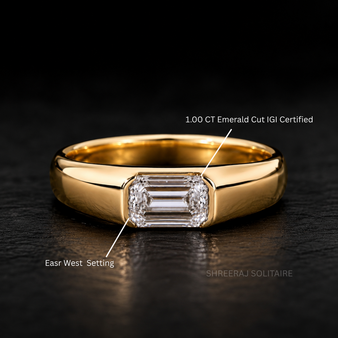 1 Carat Men’s Emerald Cut Diamond Ring – East West Solitaire