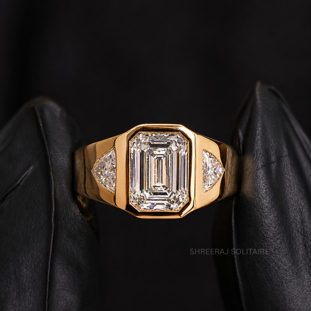 2 Carat Emerald Cut Diamond Men’s Ring, IGI Certified Lab Grown Diamond in Solid Gold