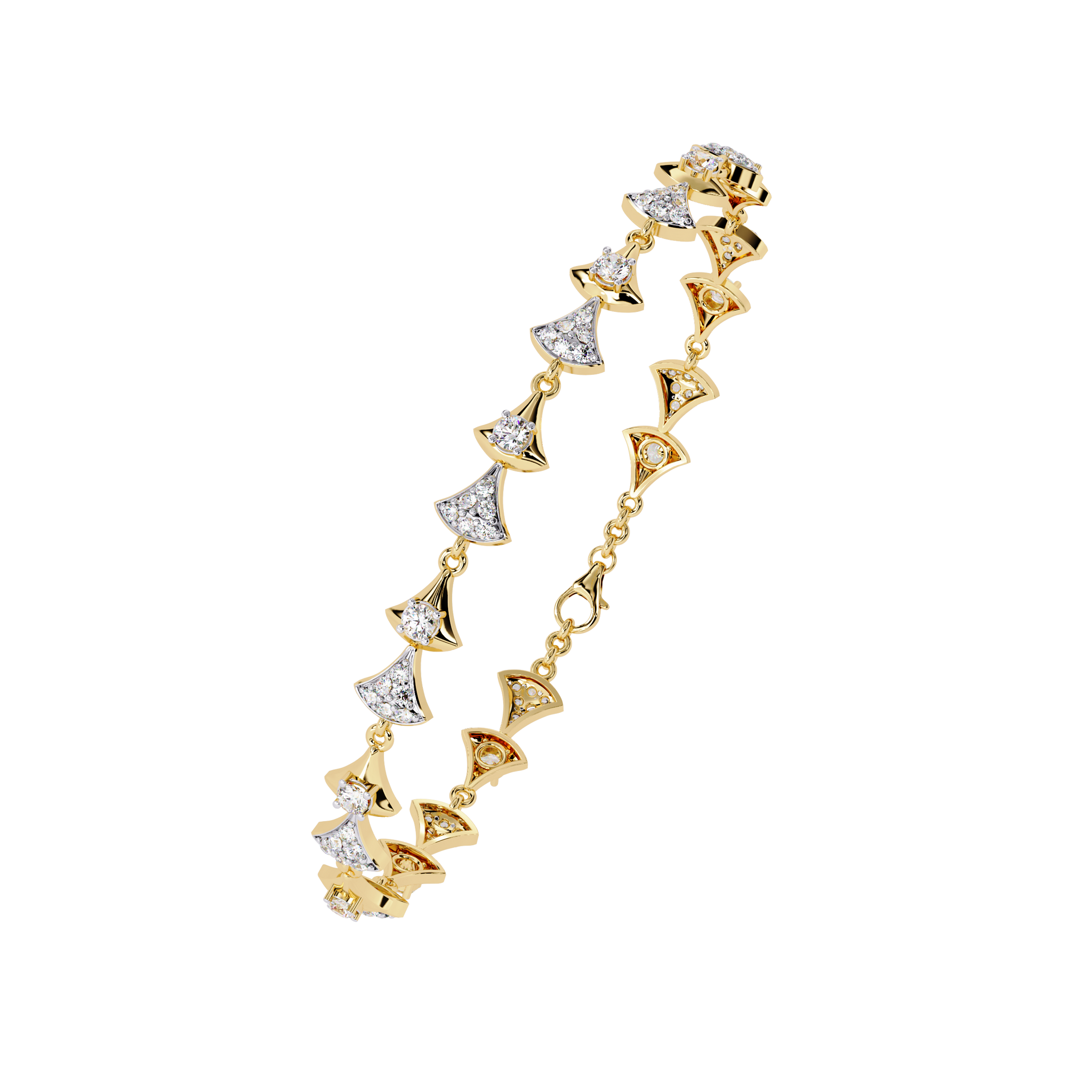 "Elegant Rose Gold Diamond and Opal Fan Design Bracelet for Women"