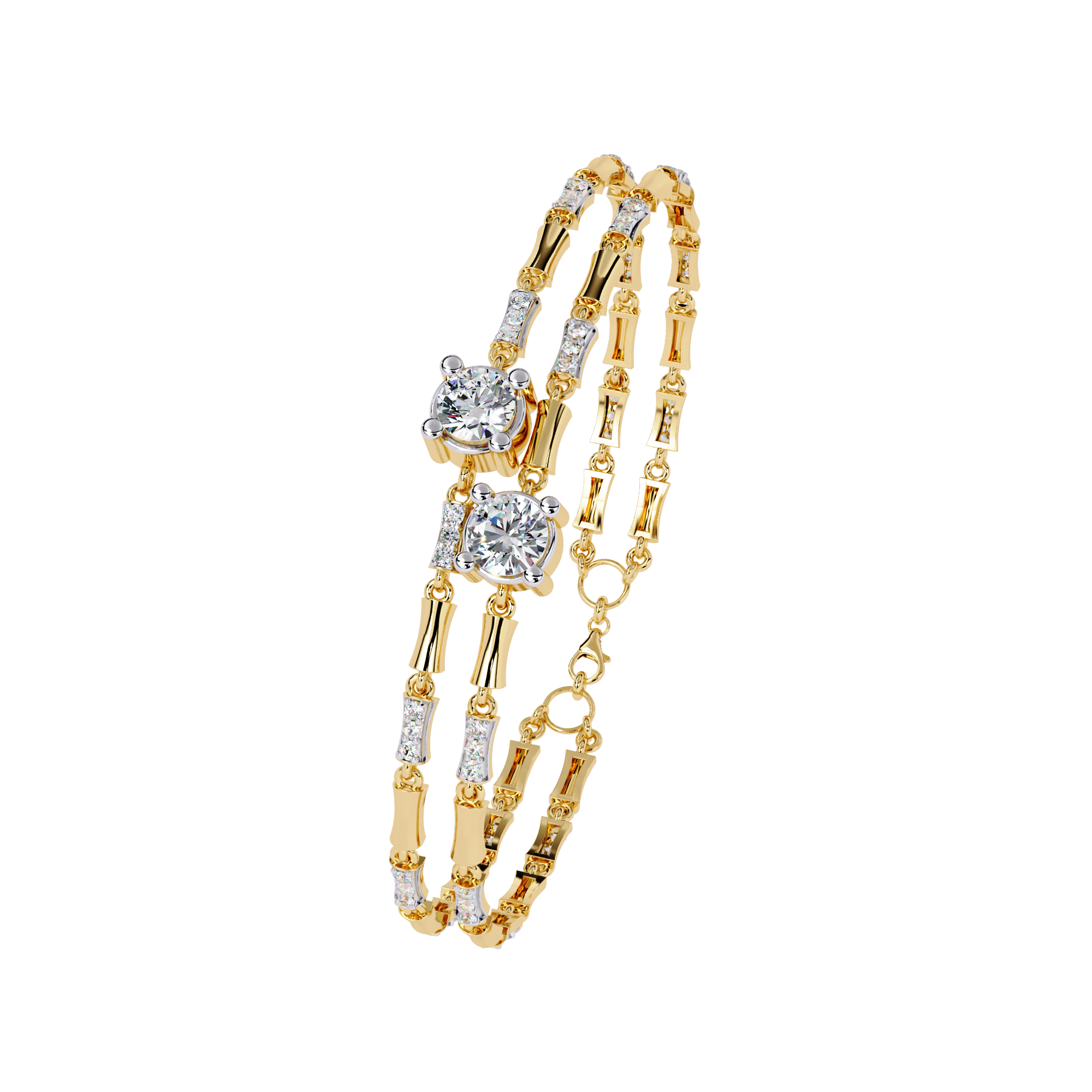 Gold Diamond Baguette Double Row Link Bracelet