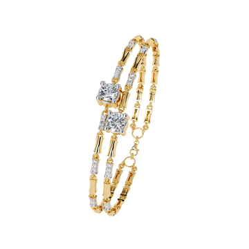 Gold Diamond Baguette Double Row Link Bracelet