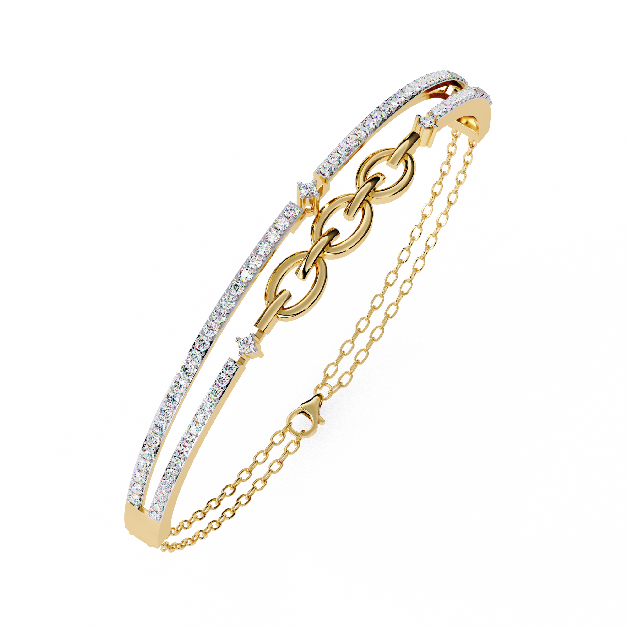 Glamorous Rose Gold Diamond Double Row Link Bracelet