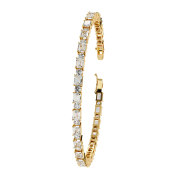Elegance in Gold: Baguette &amp; Round Diamond Tennis Bracelet