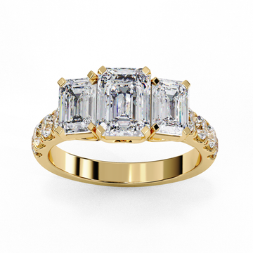 Emerald Cut Three-Stone Lab Grown Diamond Ring with Round Accents – IGI Certified