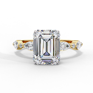 2.00 Ct Emerald Cut Diamond Ring with Marquise & Round Side Stones – IGI Certified