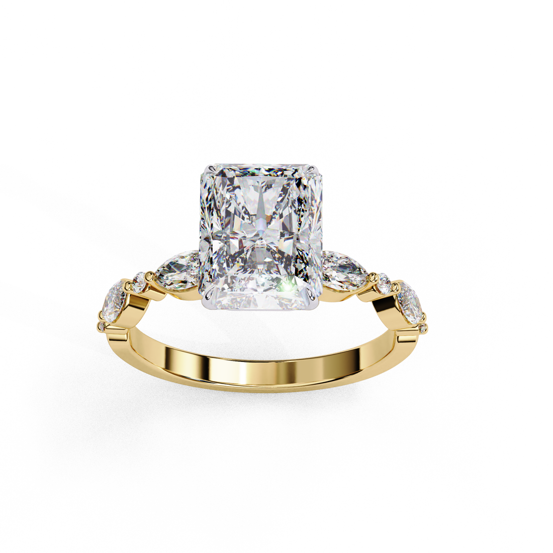 Lustrous Elegance: Radiant-Cut Diamond with Vintage-Inspired Band