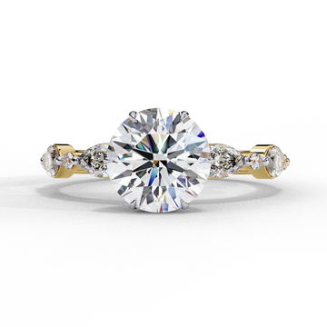 2.00 Ct Round Diamond Engagement Ring with Marquise & Round Side Stones – IGI Certified