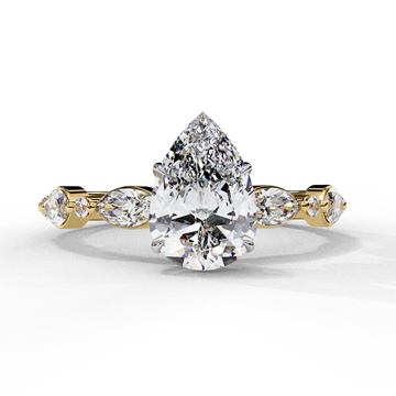 0.90 Ct Pear Cut Diamond Engagement Ring with Marquise & Round Side Stones – IGI Certified