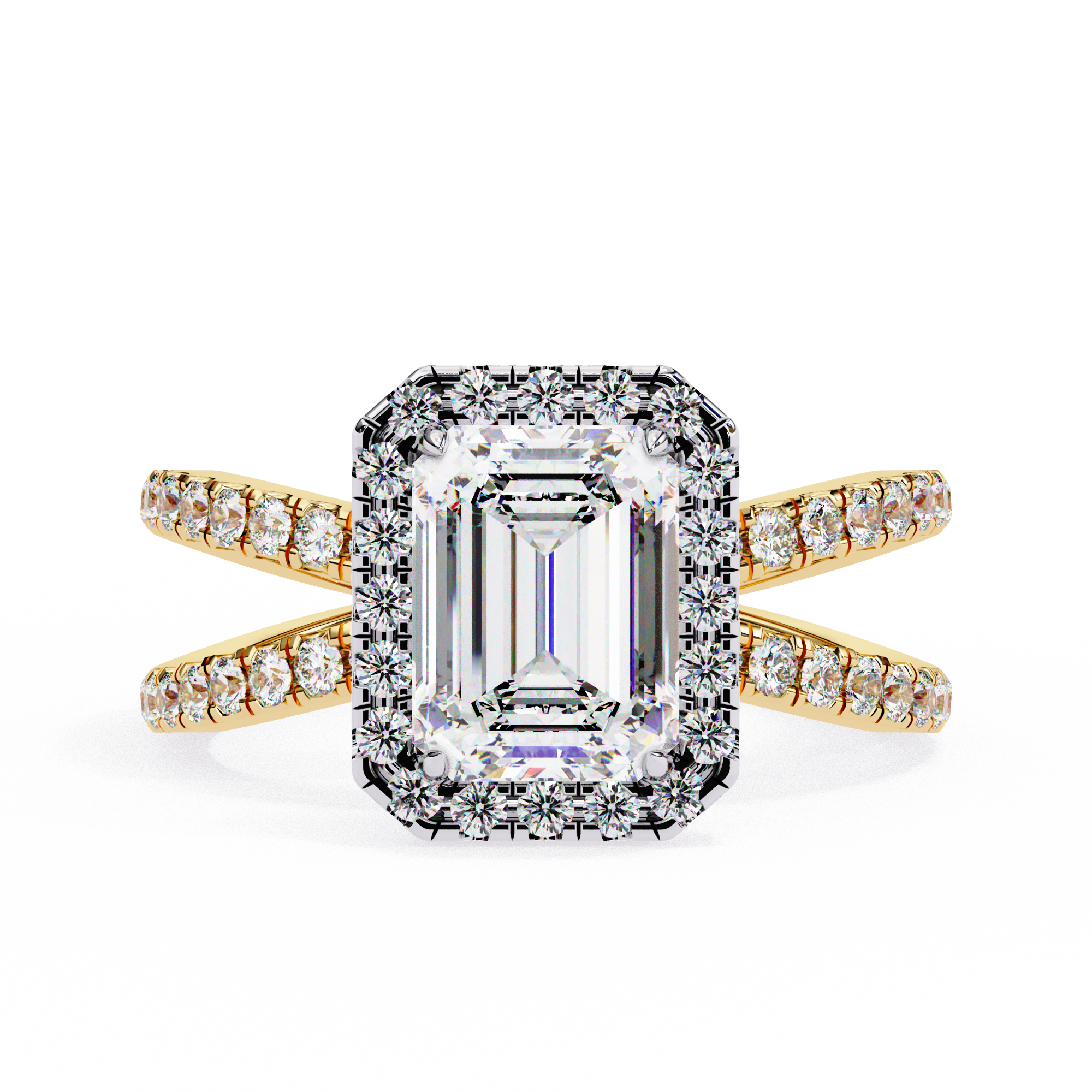 2.00 Ct Emerald Cut Diamond Dual Band Halo Ring – IGI Certified