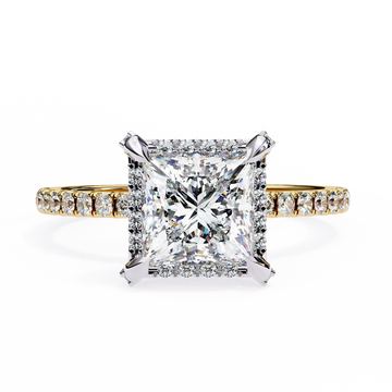 2.00 Carat Princess Cut Diamond Halo Engagement Ring with Pave Band | IGI Certified E/F VVS/VS