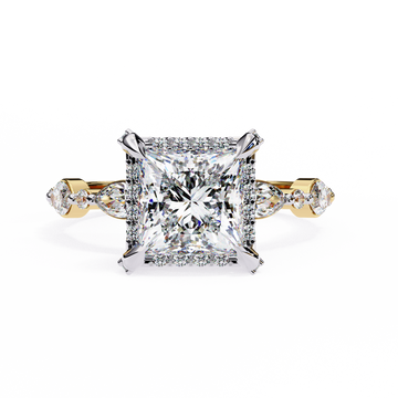 2.00 Ct Princess Cut Halo Diamond Engagement Ring with Marquise & Round Side Stones – IGI Certified | Unique Designer Setting