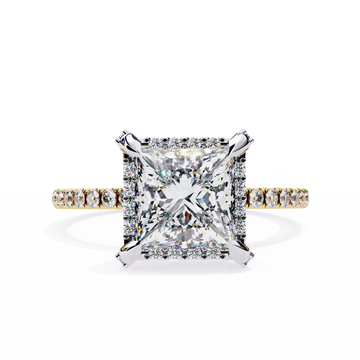 2.00 Ct Princess Cut Halo Diamond Engagement Ring with Round Side Stones – IGI Certified | Modern Elegance