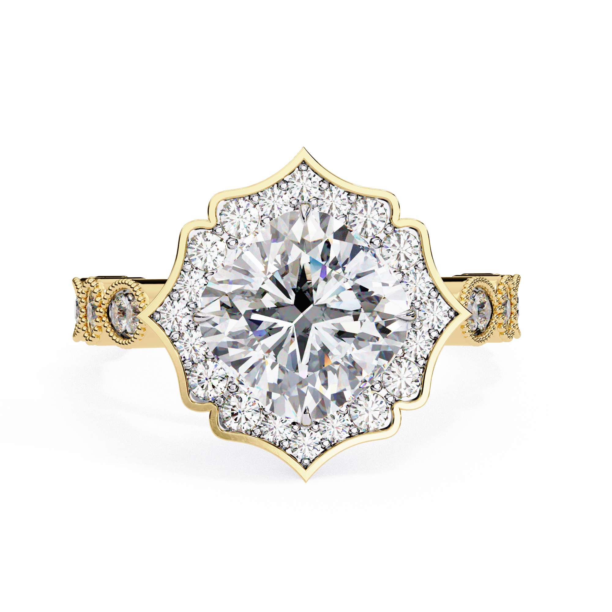 2.00 Ct Cushion Cut Diamond Engagement Ring with Lotus Halo – IGI Certified | Unique Floral Design