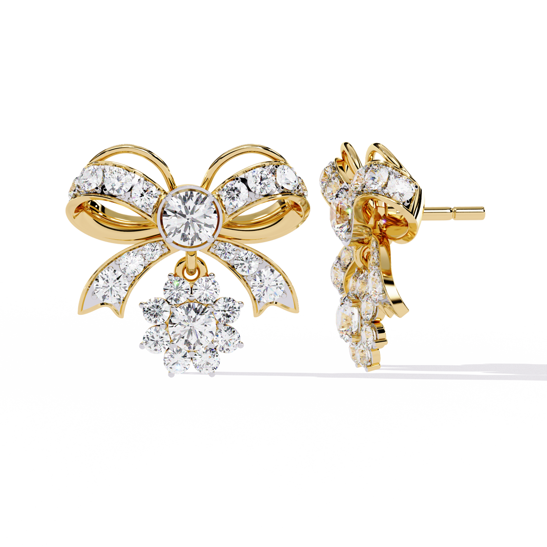 Dazzling Bow Elegance: Diamond Drop Earrings