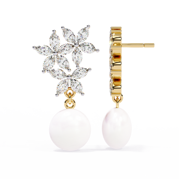 Floral Diamond & Pearl Drop Earrings – Timeless Elegance