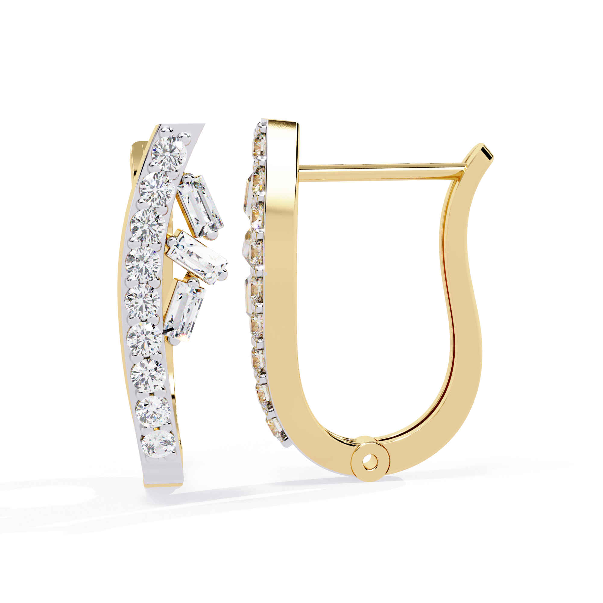 Exquisite Diamond Hoop Earrings with Baguette & Round Cut Accents