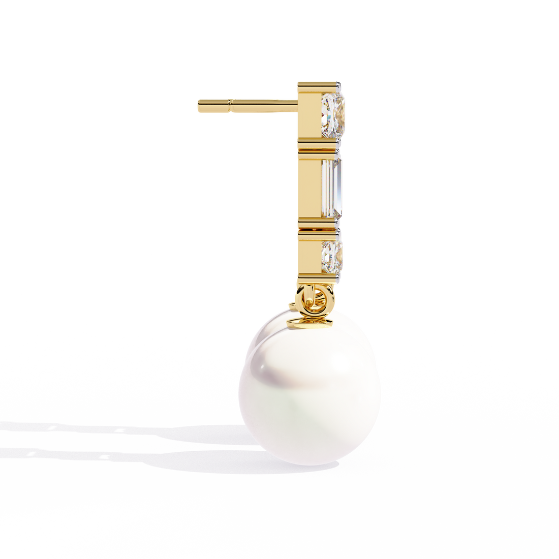 🌟Princess & Baguette Diamond Drop Earrings with White Pearl🌟