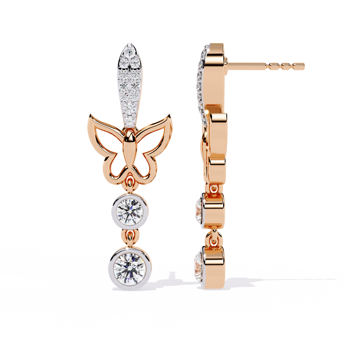 🦋 0.95 CTW Butterfly Diamond Drop Earrings