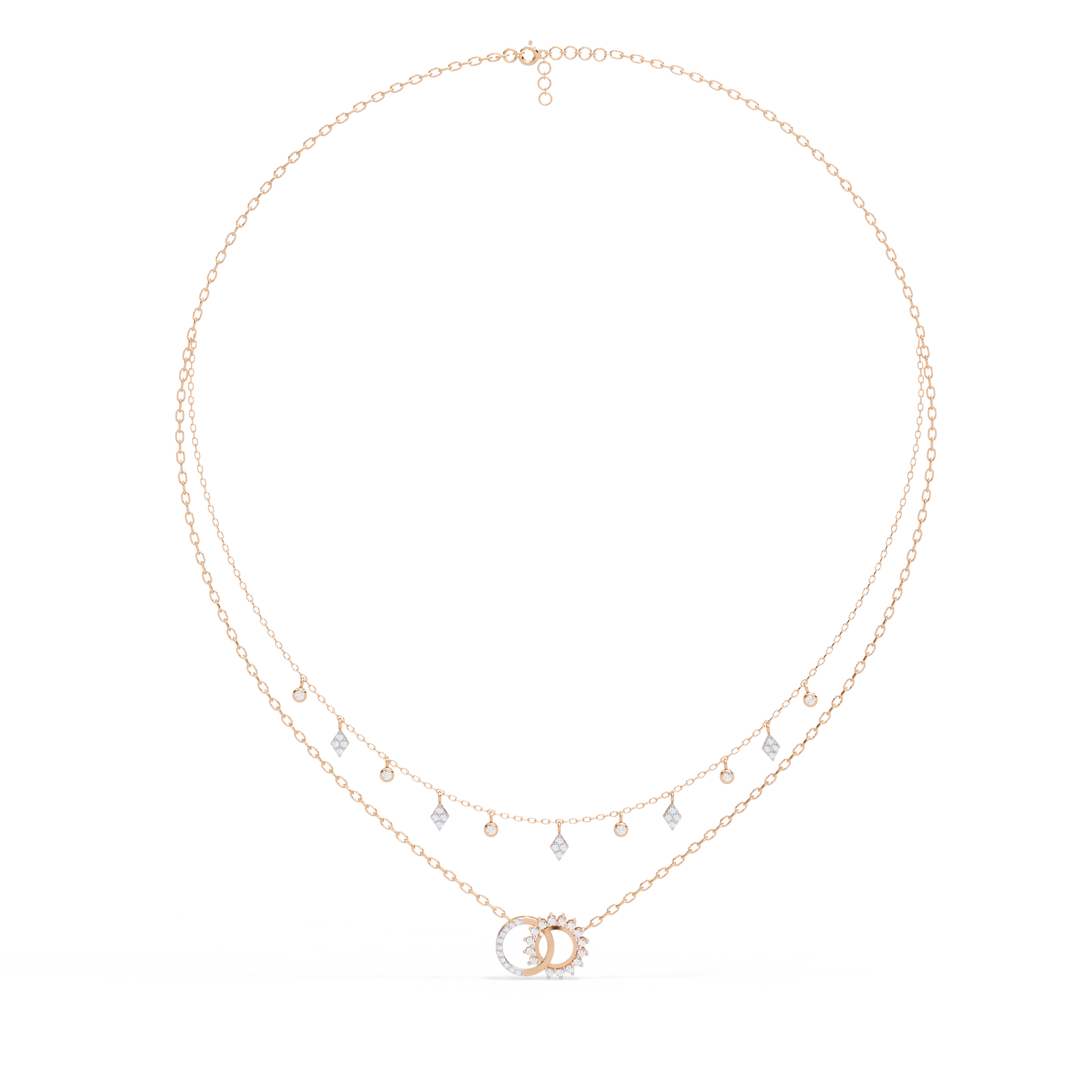 Sunburst and Circle Layered Necklace with Diamond Accents