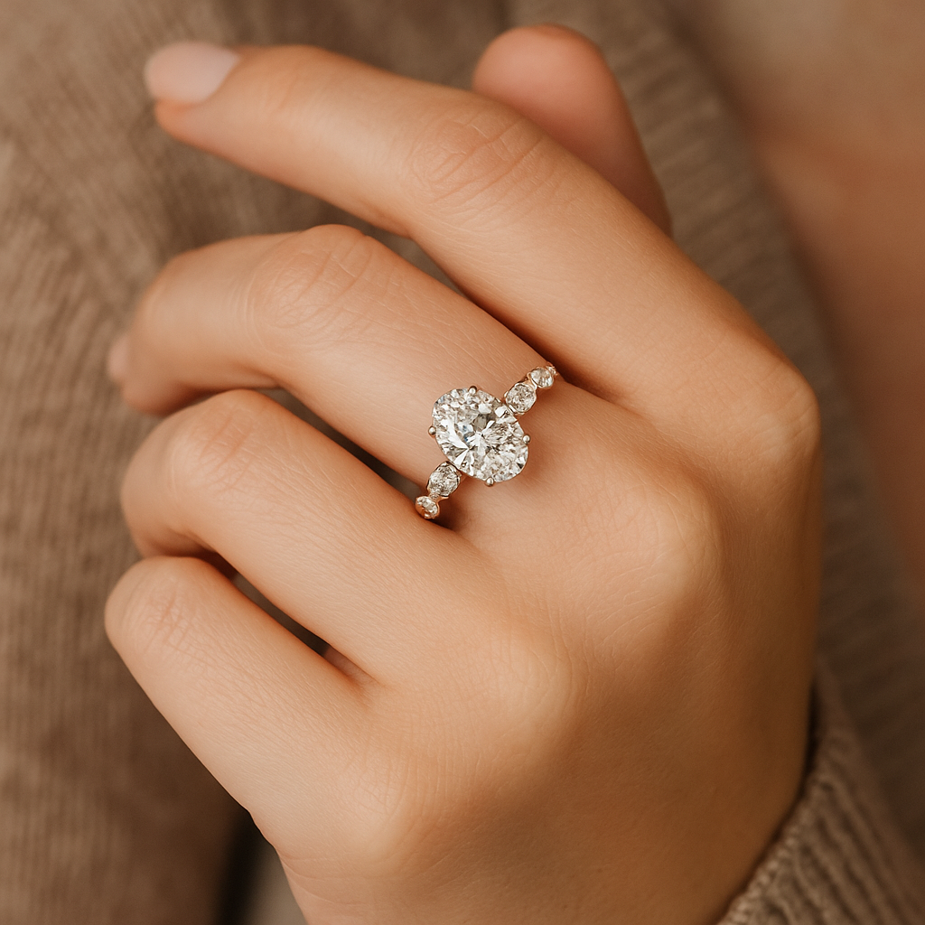 1.00 Ct Oval Diamond Engagement Ring with 0.90 Ct Side Stones – IGI Certified