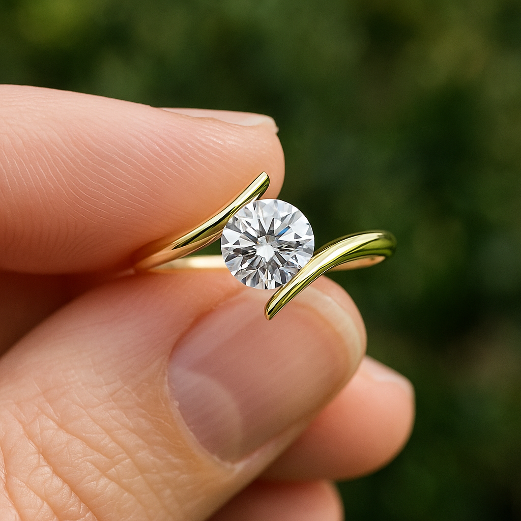 1.00 Ct Round Diamond Bypass Engagement Ring – Modern IGI Certified Design