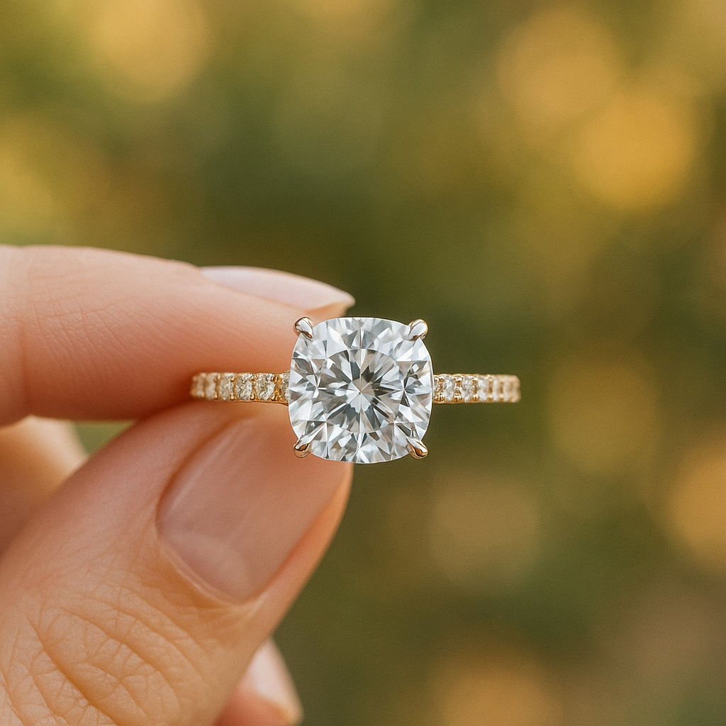 2.50 Ct Cushion Cut Diamond Engagement Ring with Side Stones | IGI Certified