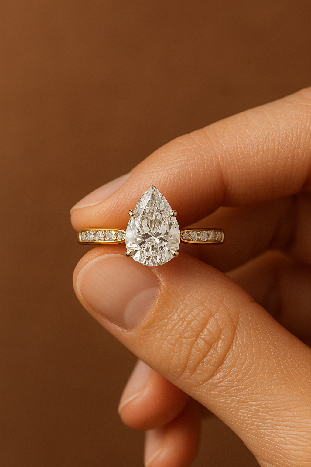 0.90 Ct Pear Cut Diamond Engagement Ring with Side Stones – IGI Certified | Timeless Teardrop Design