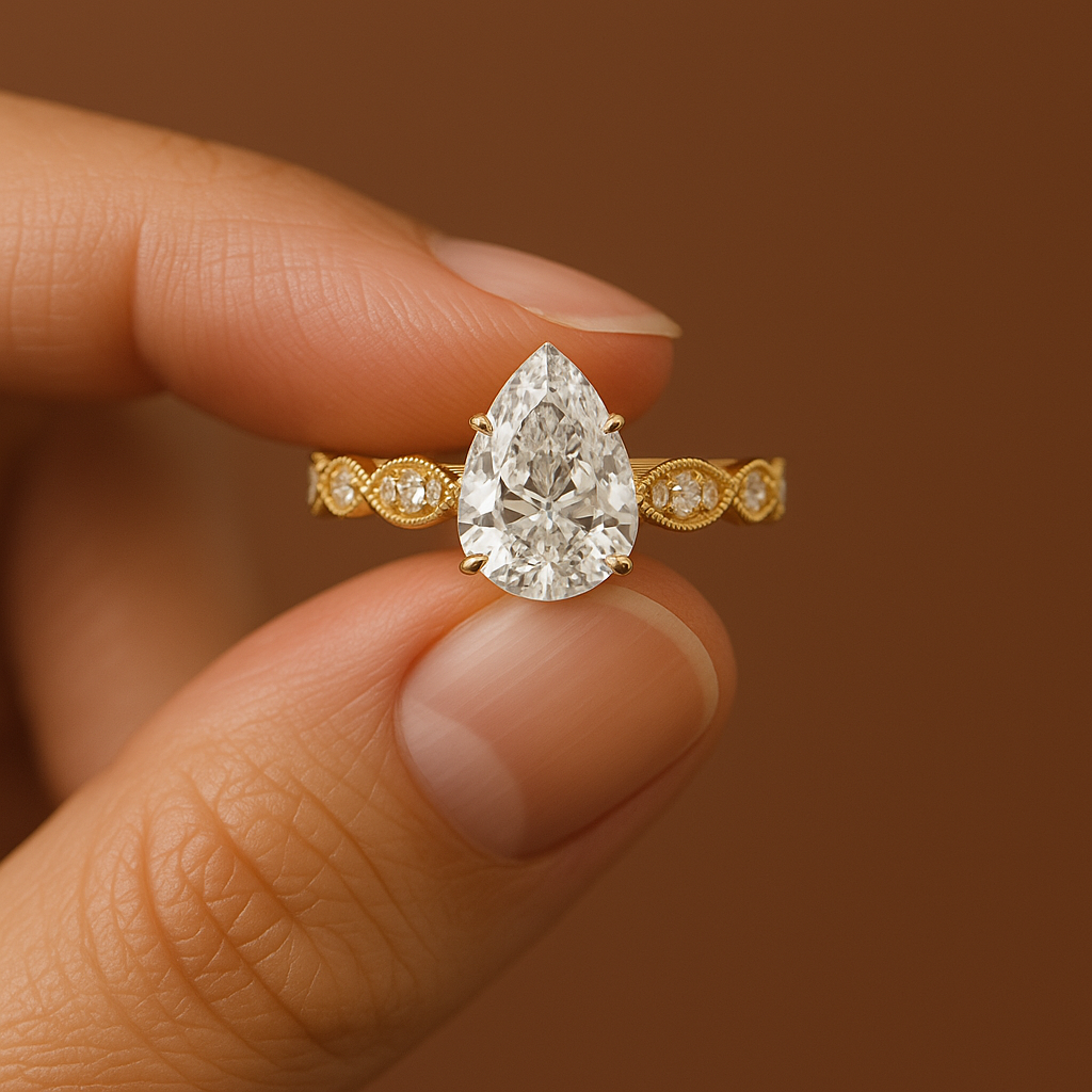 1.00 Ct Pear Cut Diamond Engagement Ring with Side Stones | IGI Certified