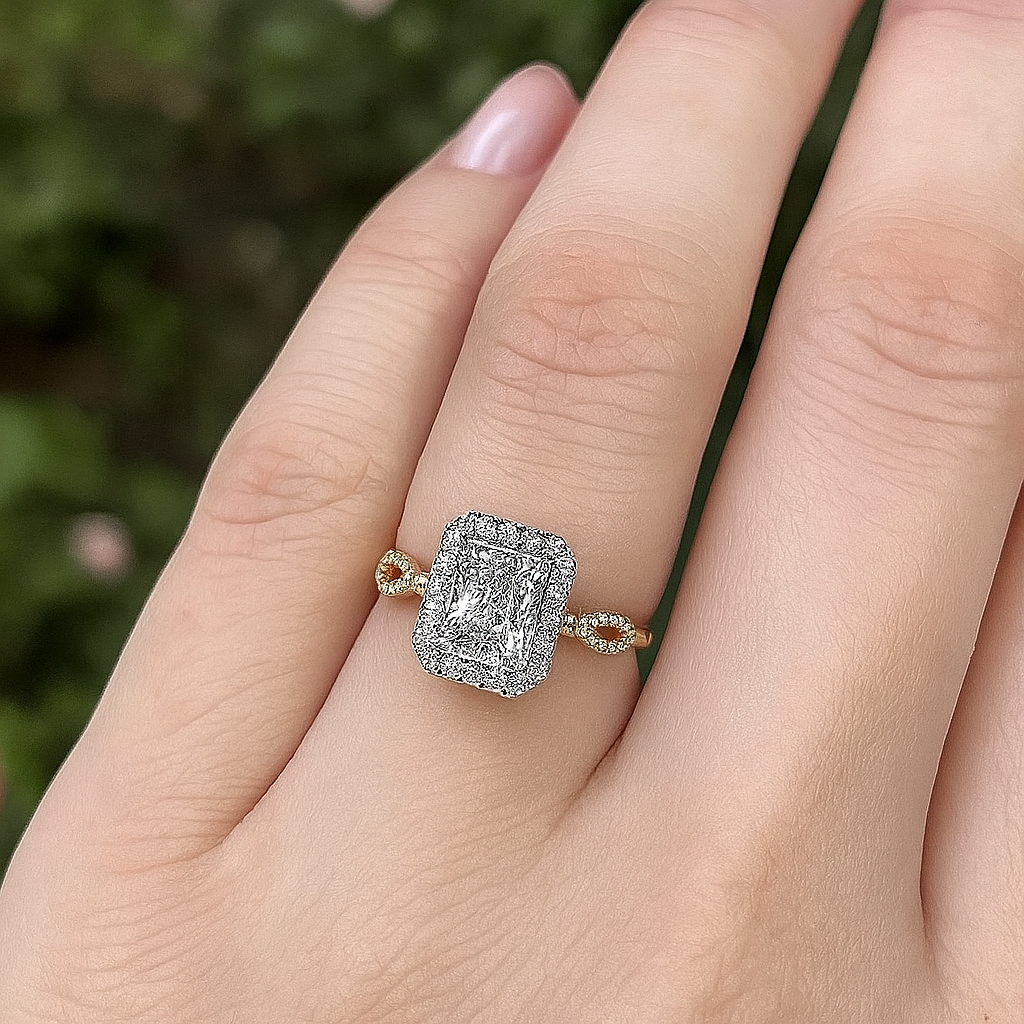 3.00 Ct Radiant Cut Diamond Halo Engagement Ring with Infinity Band – IGI Certified | Luxury Statement Ring