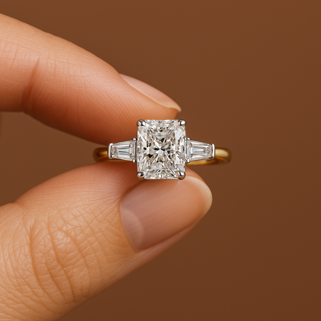 2.50 Ct Radiant Cut Diamond Engagement Ring with Baguette Side Stones – IGI Certified