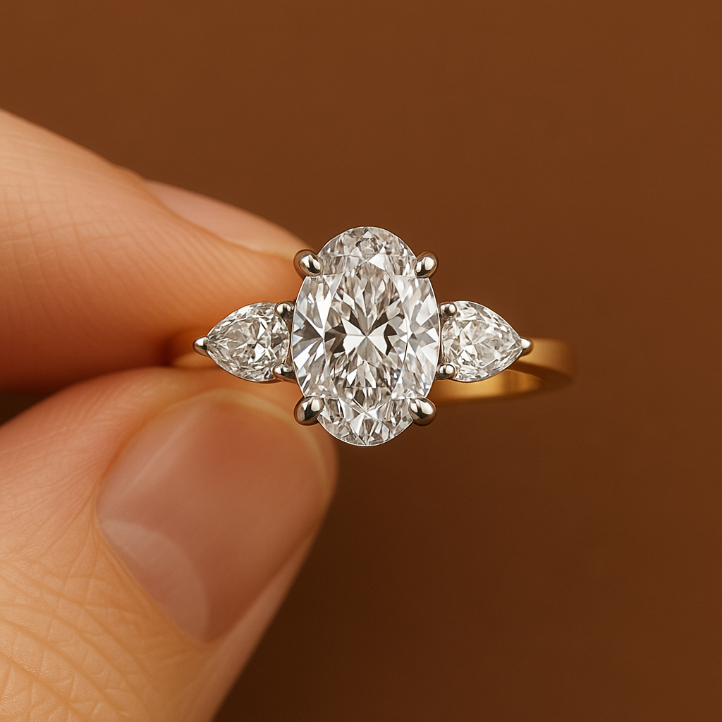 1.00 Ct Oval Cut Diamond Engagement Ring with Pear Side Stones – IGI Certified