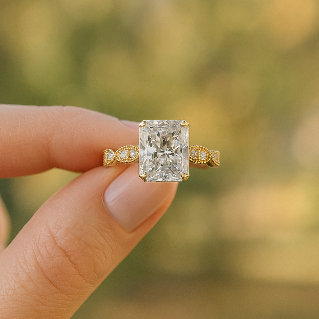 3.00 Ct Radiant Cut Diamond Engagement Ring Vintage Band | IGI Certified