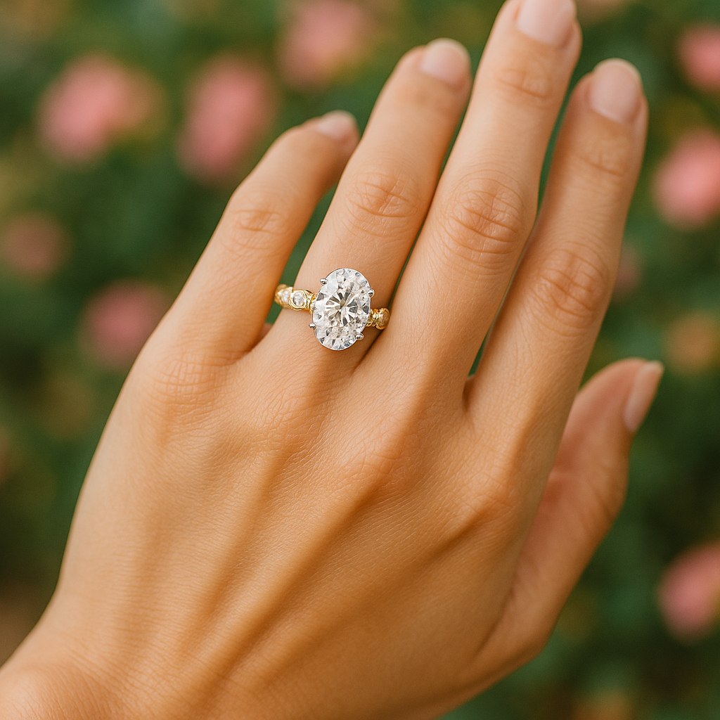 1.20 Ct Oval Cut Diamond Engagement Ring with Side Stones | IGI Certified